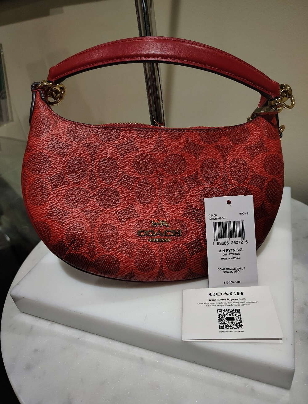NWT! ❤️ Coach Mini Payton Bag In Signature Canvas with Gold/Crimson #CEL06 ❤️